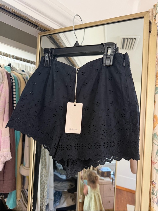 Doen Pants - Doen Black Broderie Anglaise Scalloped Shorts